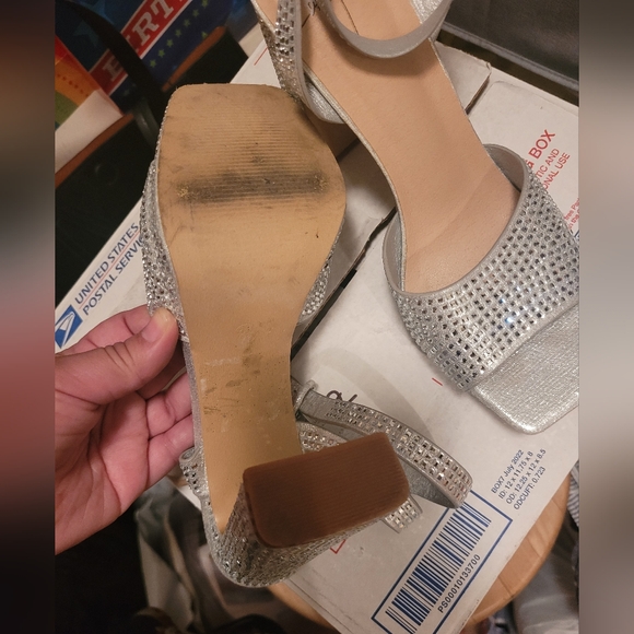 Silver Rhinestone Platform Block Heels - Picture 4 of 7